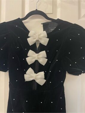 Vici Black Velvet Dress with Pearl Bow Detail